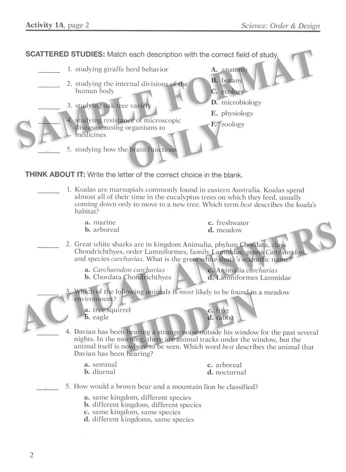 Science Order And Design Grade 7 Activity Key 5068360500 Christianbook Com