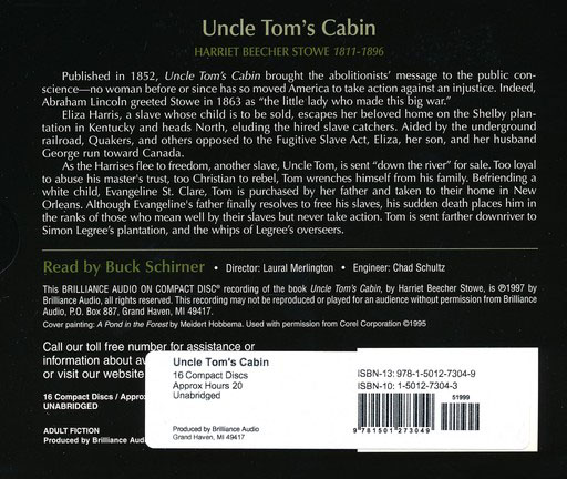 Uncle Tom S Cabin Unabridged Audio Book On Cd Narrated By Buck