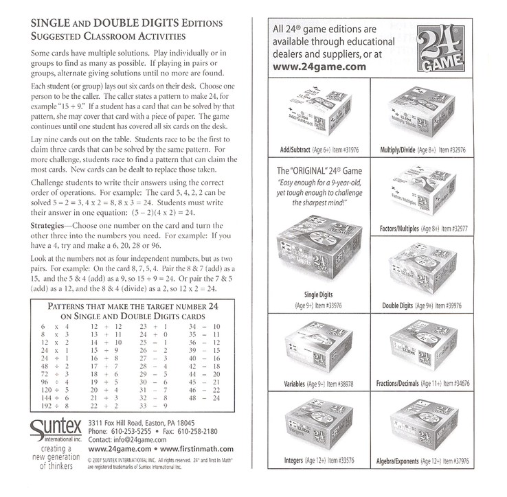24 Game Single Digits 48 Cards Christianbook Com - math 24 single digits two dot card roblox