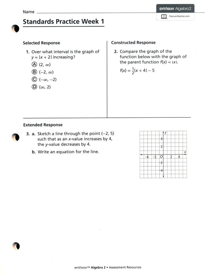 Envision Algebra 1 Worksheet Answers