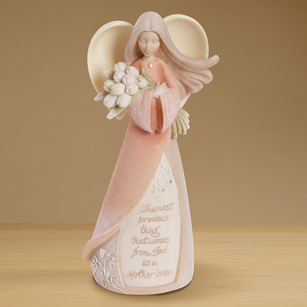 StoneHouse 9 Inches Mother Daughter Angel White Dress Resin Figurine 