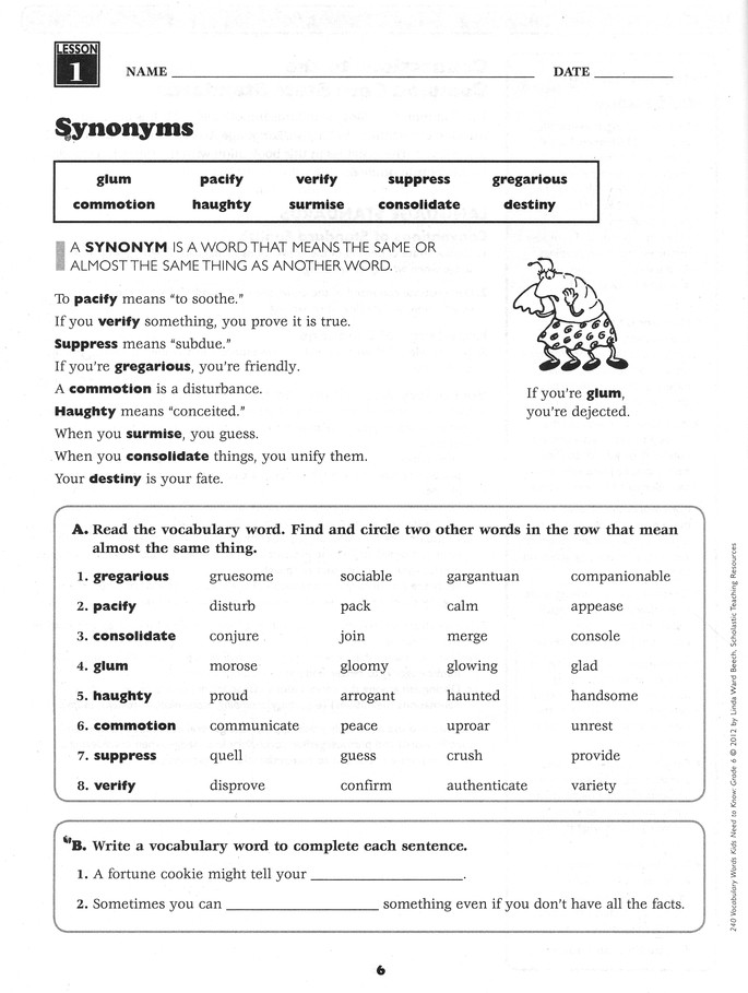 240 Vocabulary Words Kids Need to Know: Grade 6: 24 Ready-to