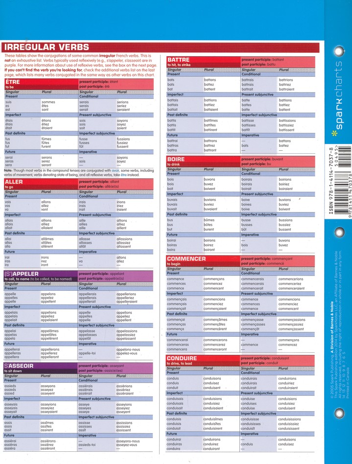 French Verbs Sparkcharts Sparknotes Christianbook Com