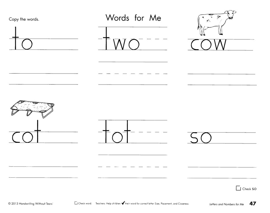 Free Handwriting Without Tears Worksheets