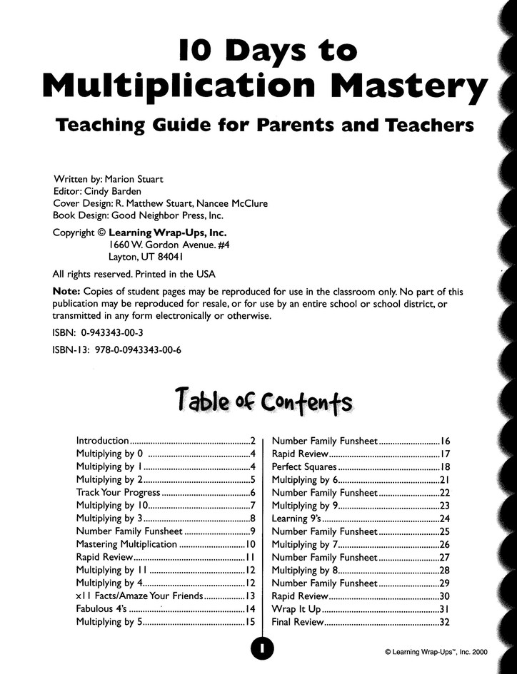 10 Days To Multiplication Mastery With Wrap Ups Cd Homeschool