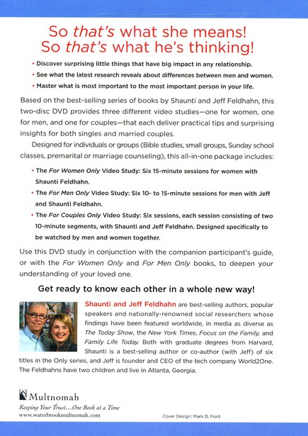 For Women Only, For Men Only, and For Couples Only Video Study Pack: 3  Video Studies with 6 Sessions Each: Shaunti Feldhahn, Jeff Feldhahn:  9781601424730 