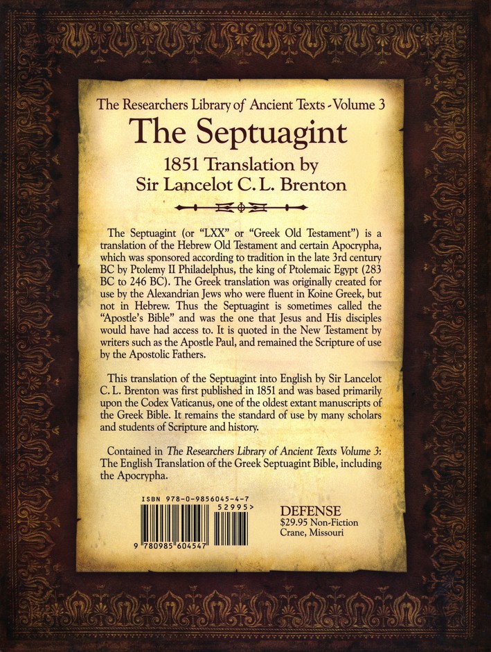 The Researchers Library Of Ancient Texts Volume Iii The Septuagint Translation By Sir Lancelot C L Brenton 1851 - 