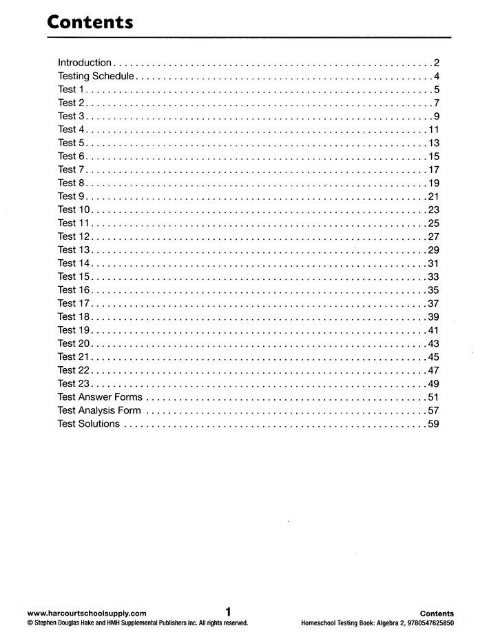 Saxon Algebra 2 4th Edition Homeschool Testing Book 9780547625850 Christianbook 