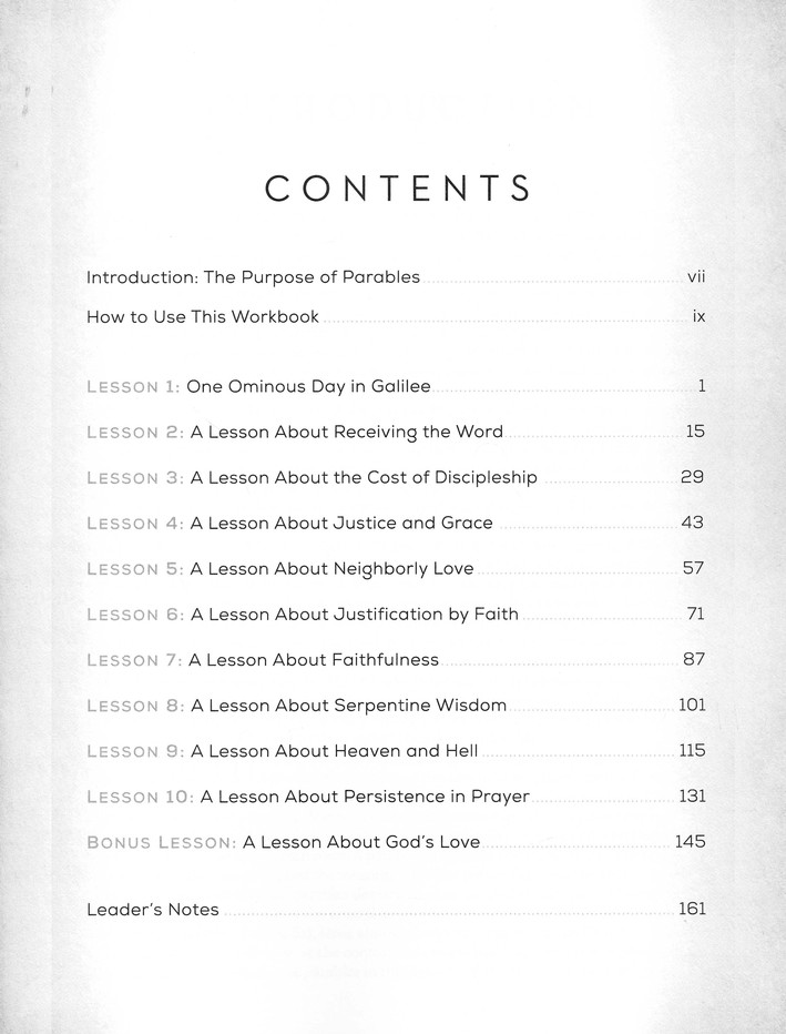 sample page of parables workbook