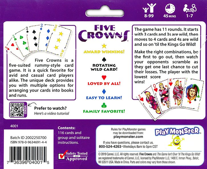 Five Crowns Card Game Gioco di carte per famiglie - Giochi divertenti per  la famiglia Gioco Notte con i bambini