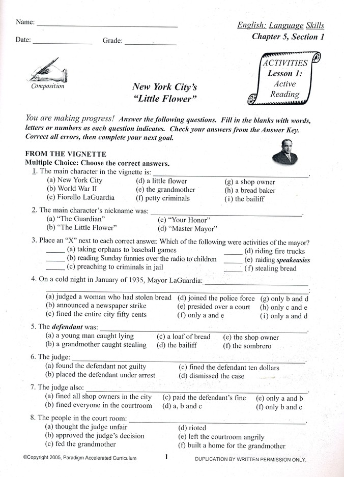 Pac English 1 Language Skills Activities Booklet Chapter 5 Christianbook Com