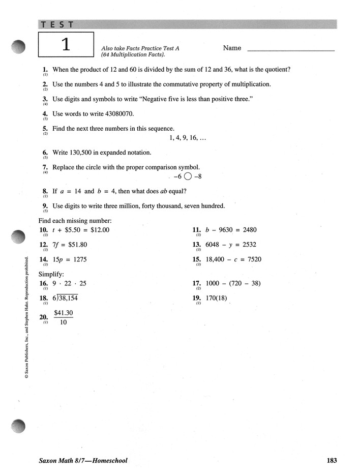 Saxon 8 7 Tests And Worksheets TUTORE ORG Master Of Documents