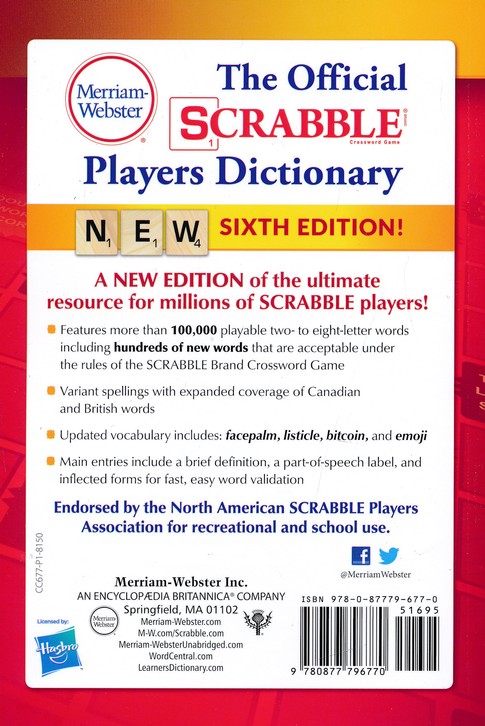 The Official Scrabble Players Dictionary Sixth Edition 9780877796770 Christianbook Com