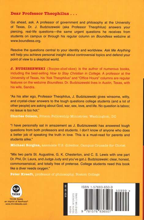 Back Cover Preview Image - 13 of 13 - Ask Me Anything: Provocative Answers for College Students