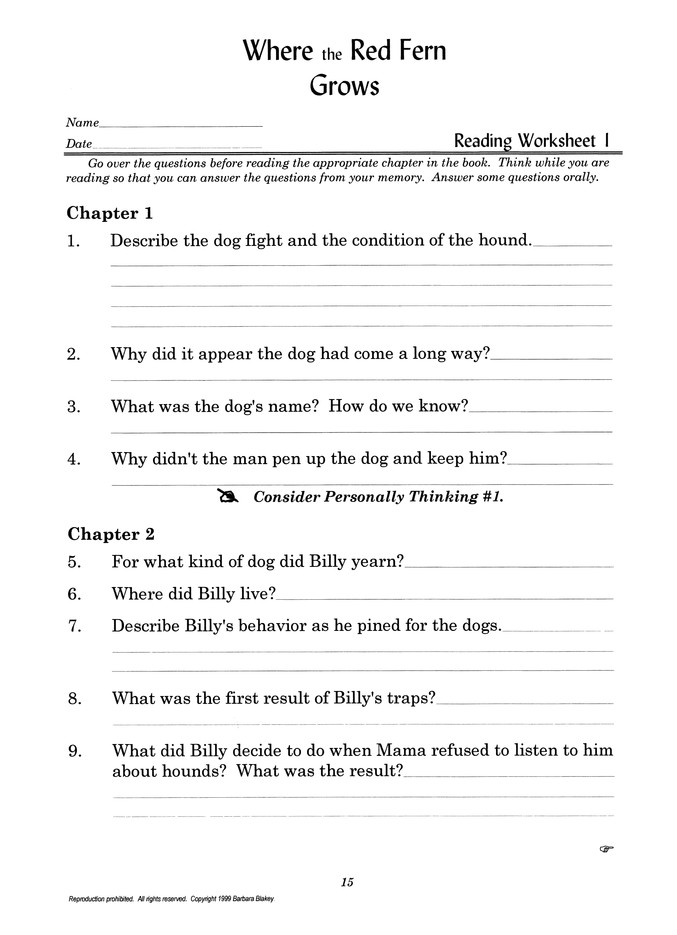 Study guide for where the red fern grows