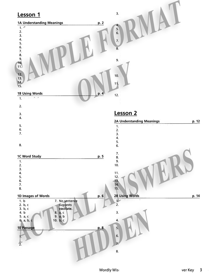 Wordly Wise 3000 3rd Edition Answer Key Book 11 (Homeschool