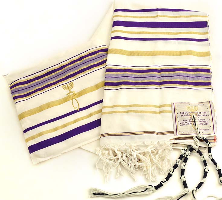 Messianic Christian Sign Purple Prayer Shawl with Bag 