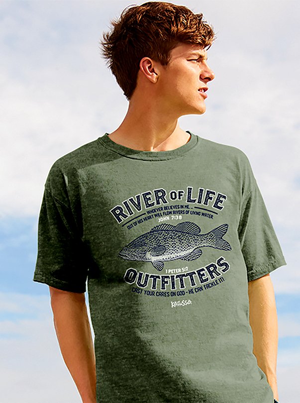 Kerusso Christian T-Shirt Fishing River Medium / Heather Military