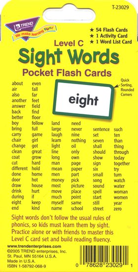 Sight Words Pocket Flash Cards Level C Christianbook Com