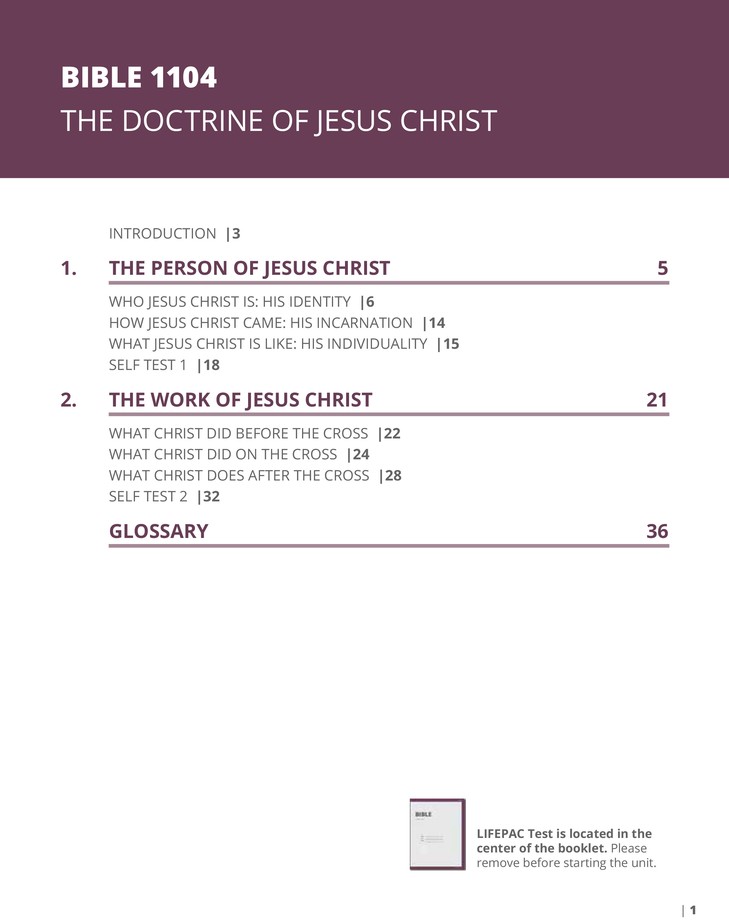 Lifepac Bible Grade 11 Unit 4 The Doctrine Of Jesus Christ Christianbook Com