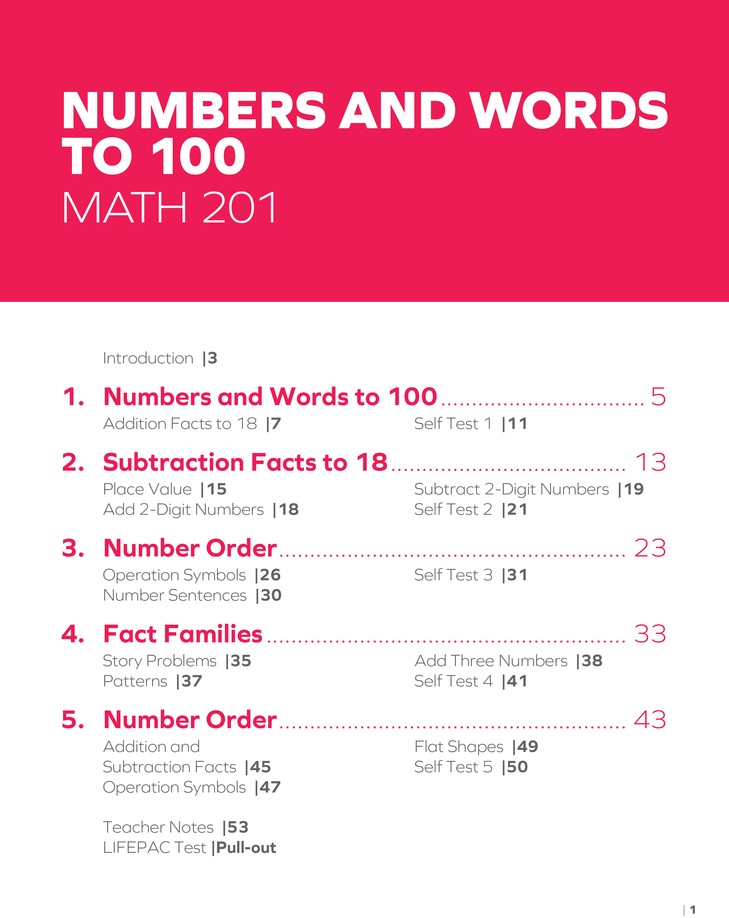 Lifepac Math Grade 2 Unit 1 Numbers And Words To 100 Symbols Christianbook Com