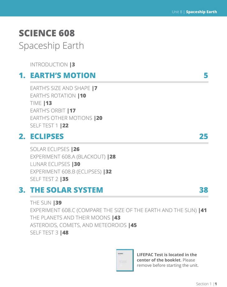 Lifepac Science Grade 6 Unit 8 Spaceship Earth