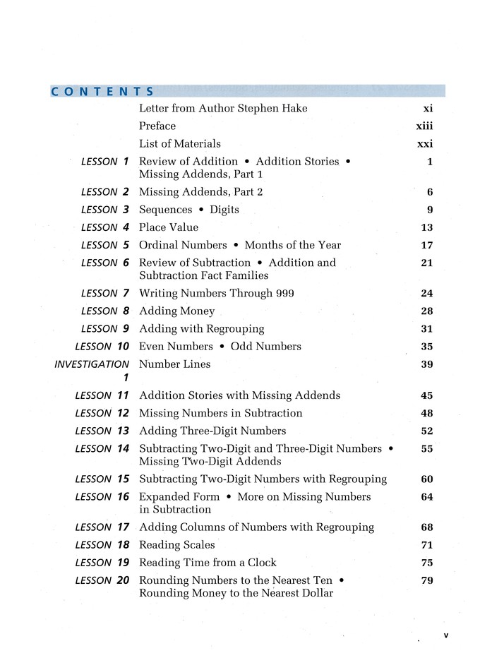 Table of Contents Preview Image - 2 of 16 - Saxon Math 5/4 Homeschool Kit, 3rd Edition