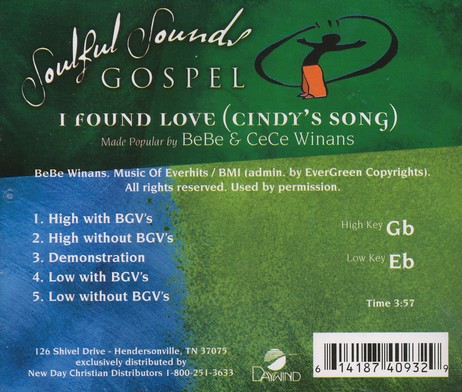 I Found Love Cindy S Song Accompaniment Cd Bebe Winans Cece Winans Christianbook Com