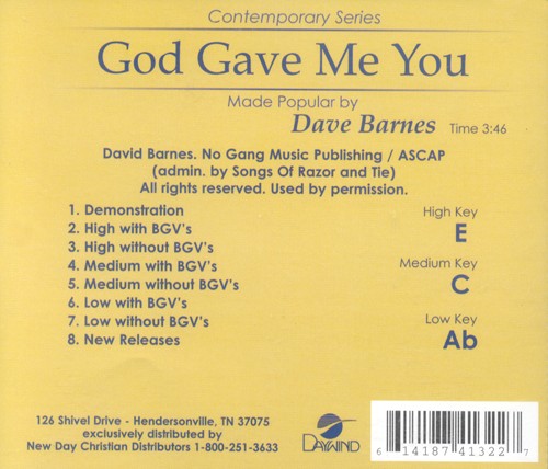 Back Cover Preview Image - 2 of 2 - God Gave Me You, Accompaniment CD