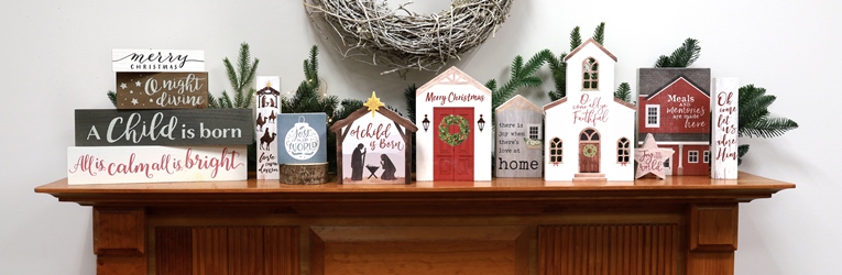 House Shapes Christmas Message Mantel
