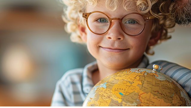 Hapy child with a globe