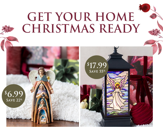 Get Your Home Christmas Ready | Holy Family figurine and angel lantern