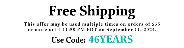 Free Shipping use code 46YEARS