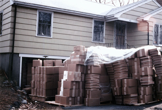 Driveway with boxes of products piled high