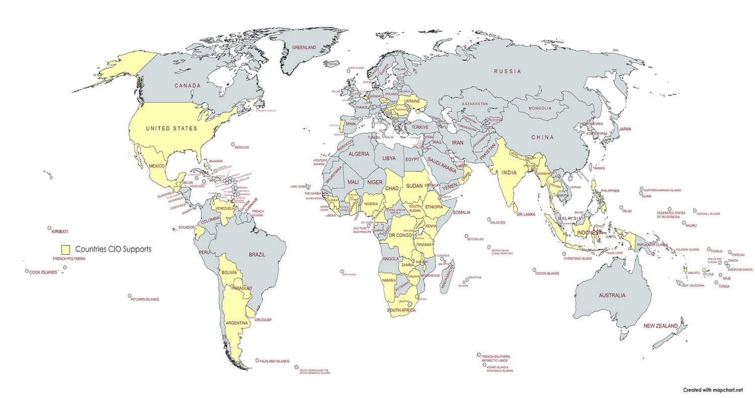 World map of countries CIO supports