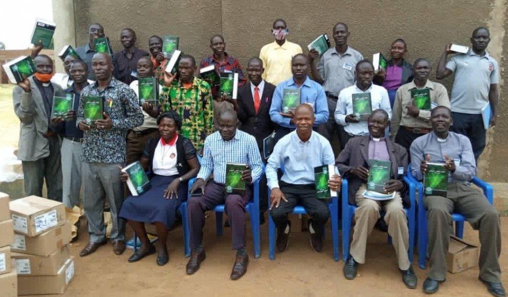 Pastors from South Sudan receiving study Bibles in Arabic